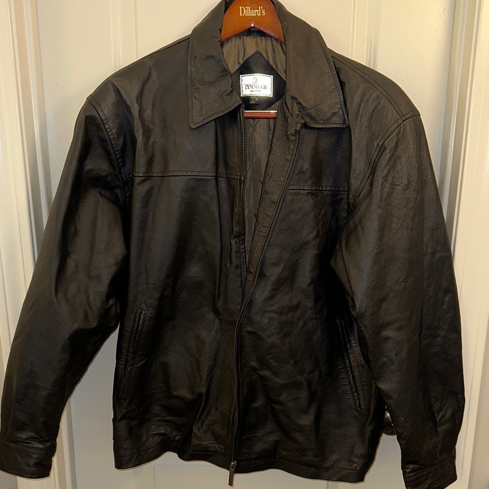 Cougar Black Leather Jacket Size XL Minimalist & Sleek Modern Moto EUC